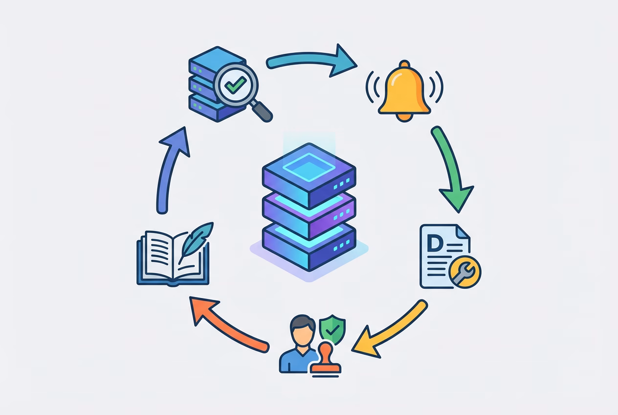 Single Source of Truth (SSOT) Playbook for B2B Teams 6 Workflow showing monitoring and ownership around a single source of truth with alerts and approvals