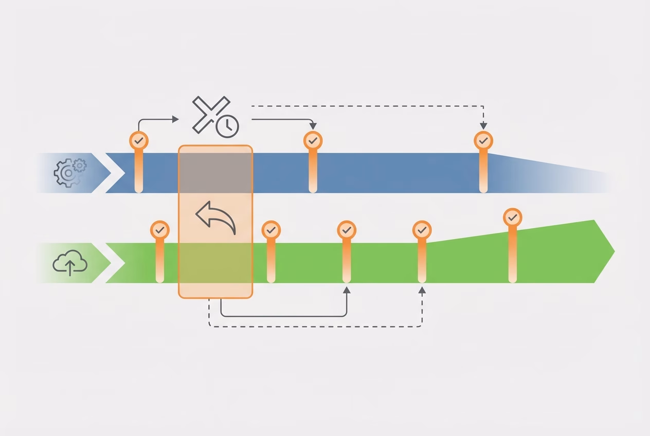 Vendor Lock‑In Escape Plan: How to Exit Without Breaking Your Stack 6 Parallel run cutover timeline diagram for a vendor lock-in escape plan with rollback checkpoints