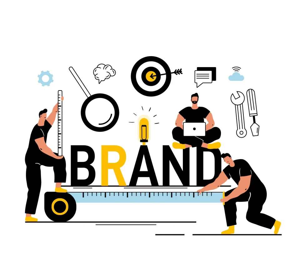 An illustration showing people working in a brand.