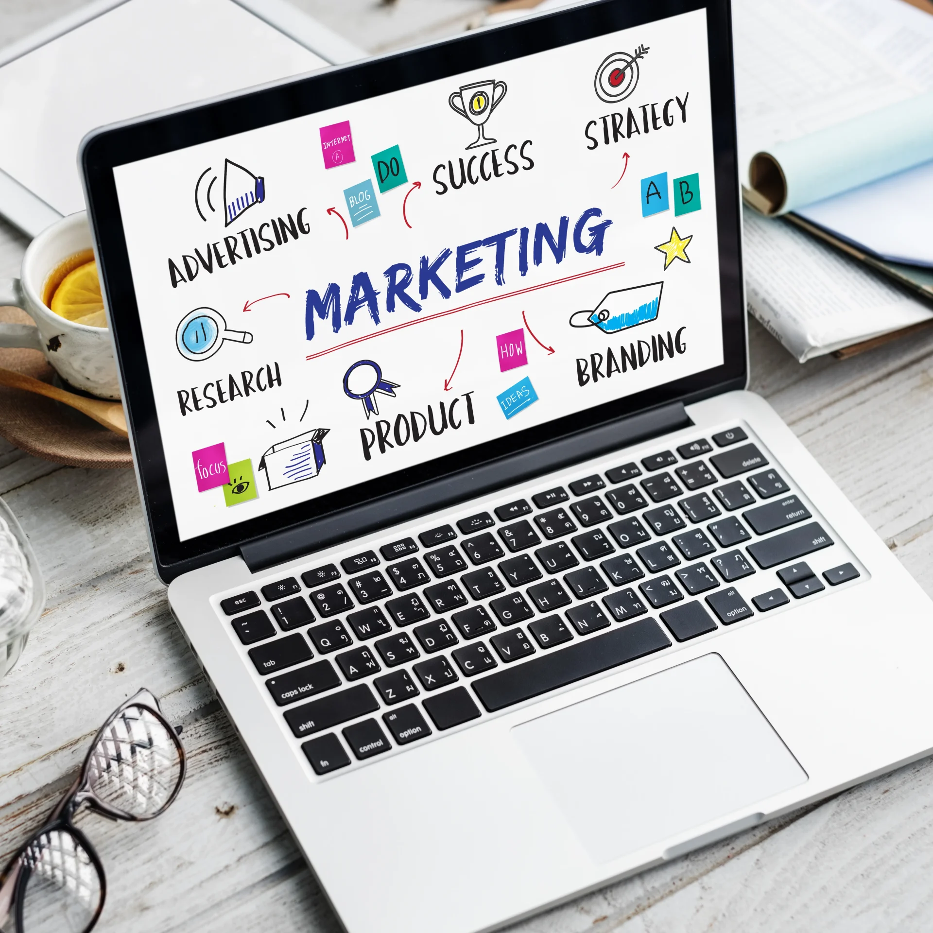 Computer showing a digital marketing agency on screen. 